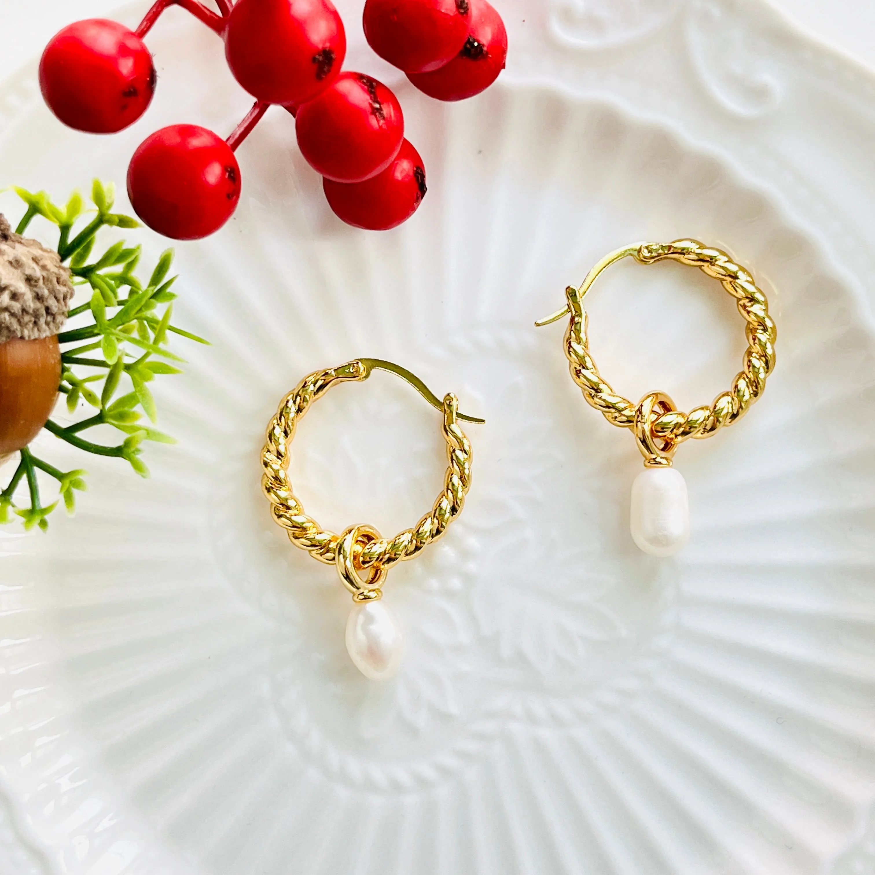 Freshwater Pearl Twisted Hoop Earrings