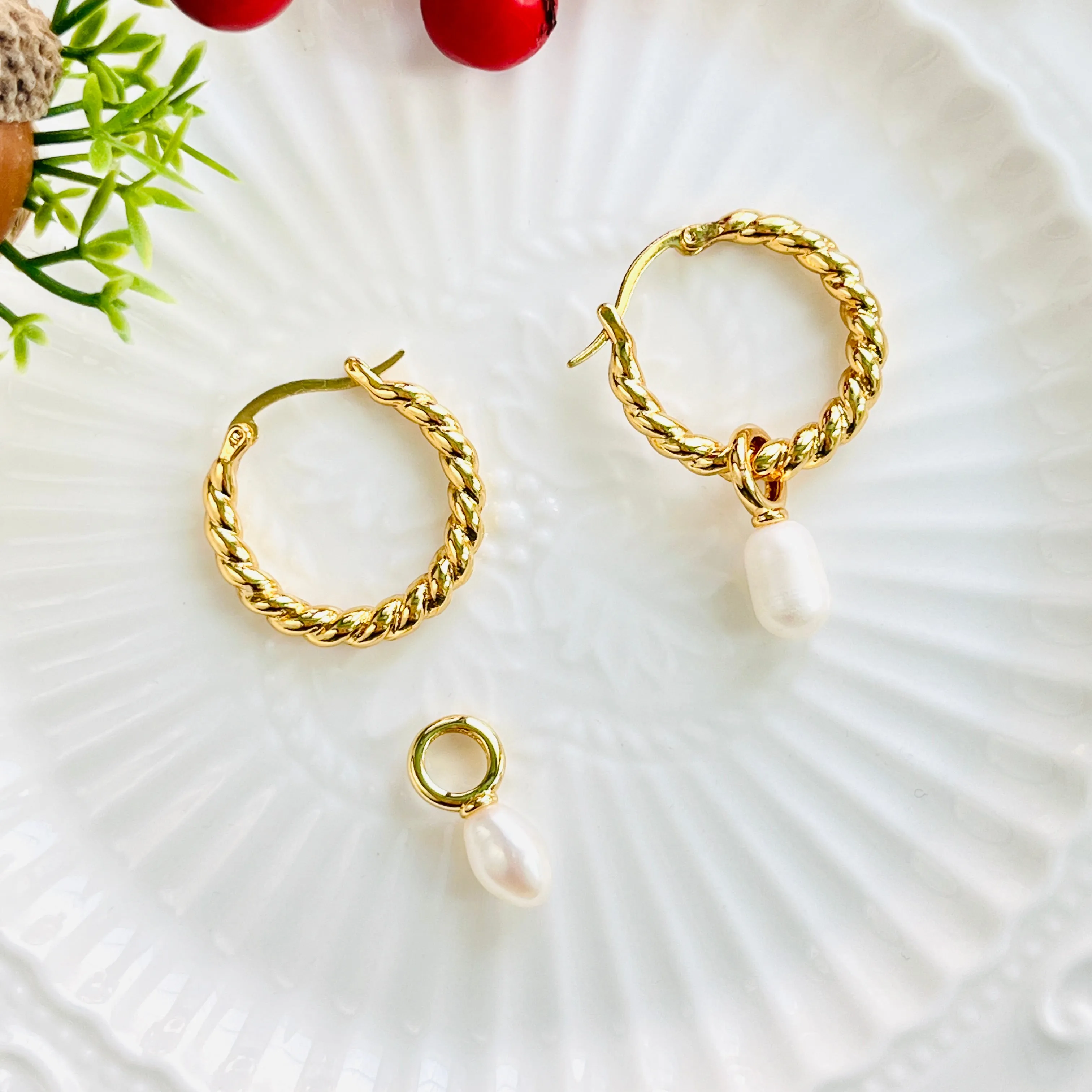 Freshwater Pearl Twisted Hoop Earrings