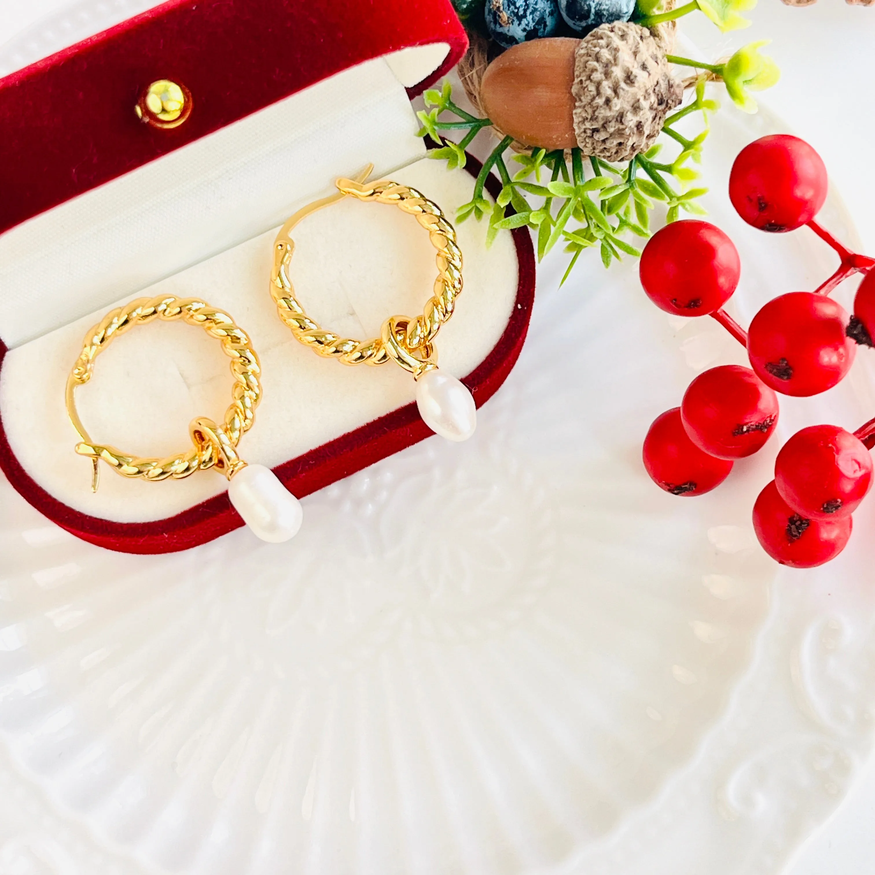 Freshwater Pearl Twisted Hoop Earrings