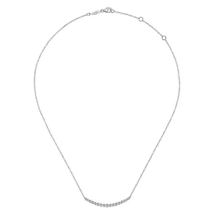 Gabriel 14K White Gold Curved Bar Diamond Necklace NK5796W45JJ