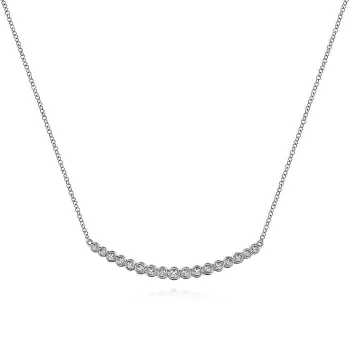 Gabriel 14K White Gold Curved Bar Diamond Necklace NK5796W45JJ