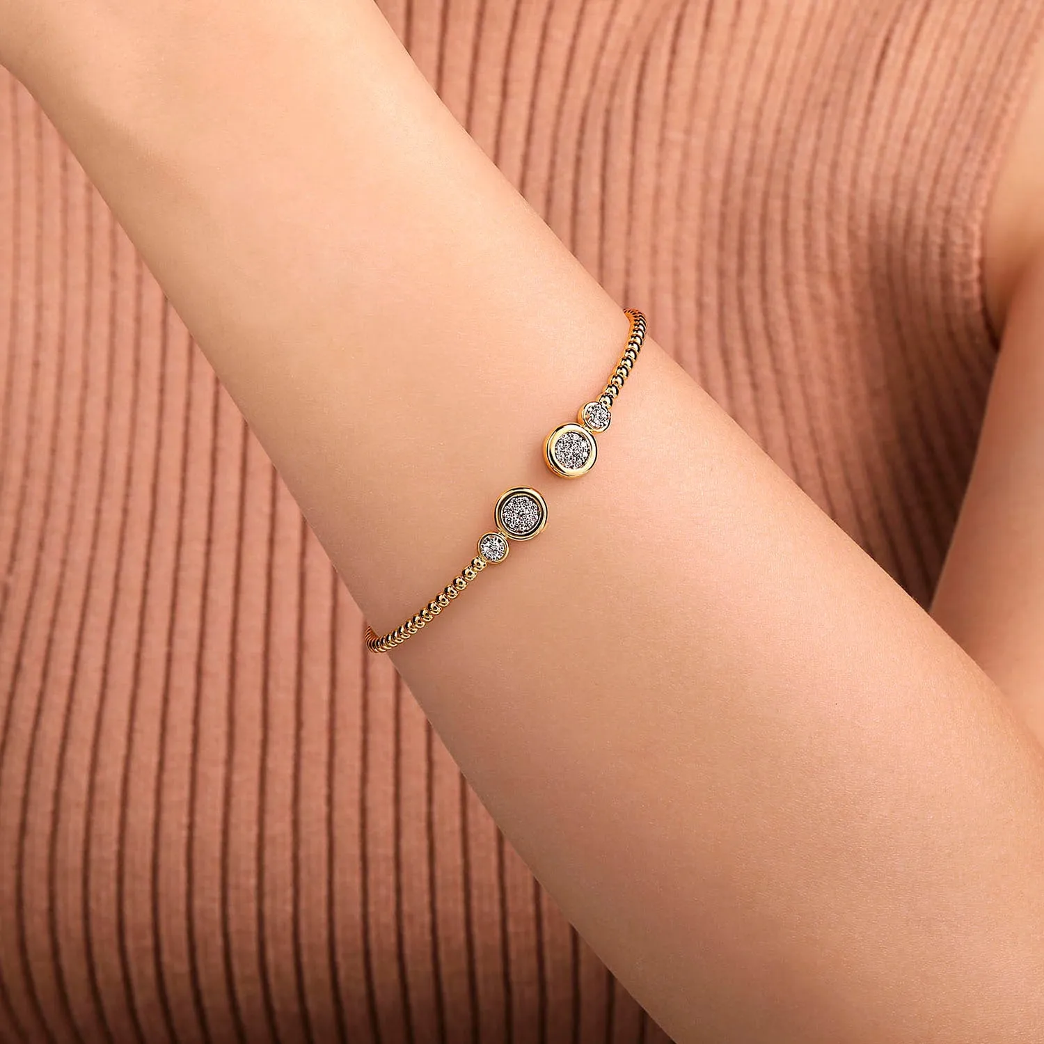 Gabriel & Co. 14k Yellow Gold Beaded Diamond Bangle Bracelet – BG4916-62M45JJ