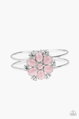 Garden Extravagance - Pink - Cat's Eye Stone Flower Paparazzi Hinge Bracelet