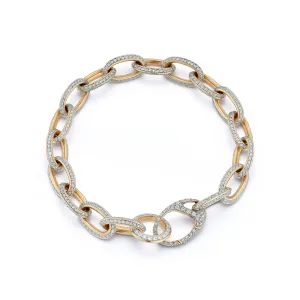 GARNETT 18K GOLD ALL DIAMOND CHAIN LINK BRACELET WITH DIAMOND OVAL CLASP