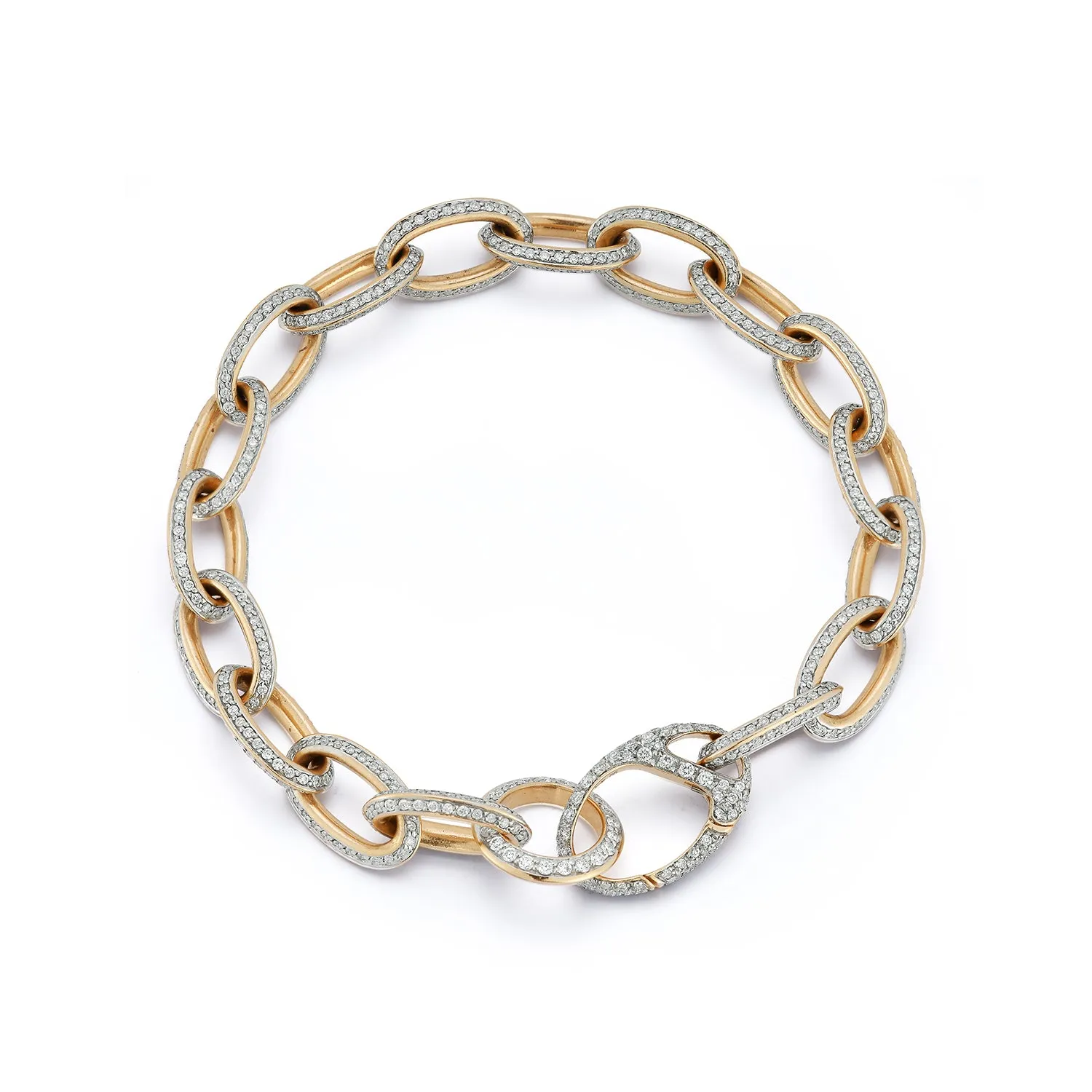 GARNETT 18K GOLD ALL DIAMOND CHAIN LINK BRACELET WITH DIAMOND OVAL CLASP