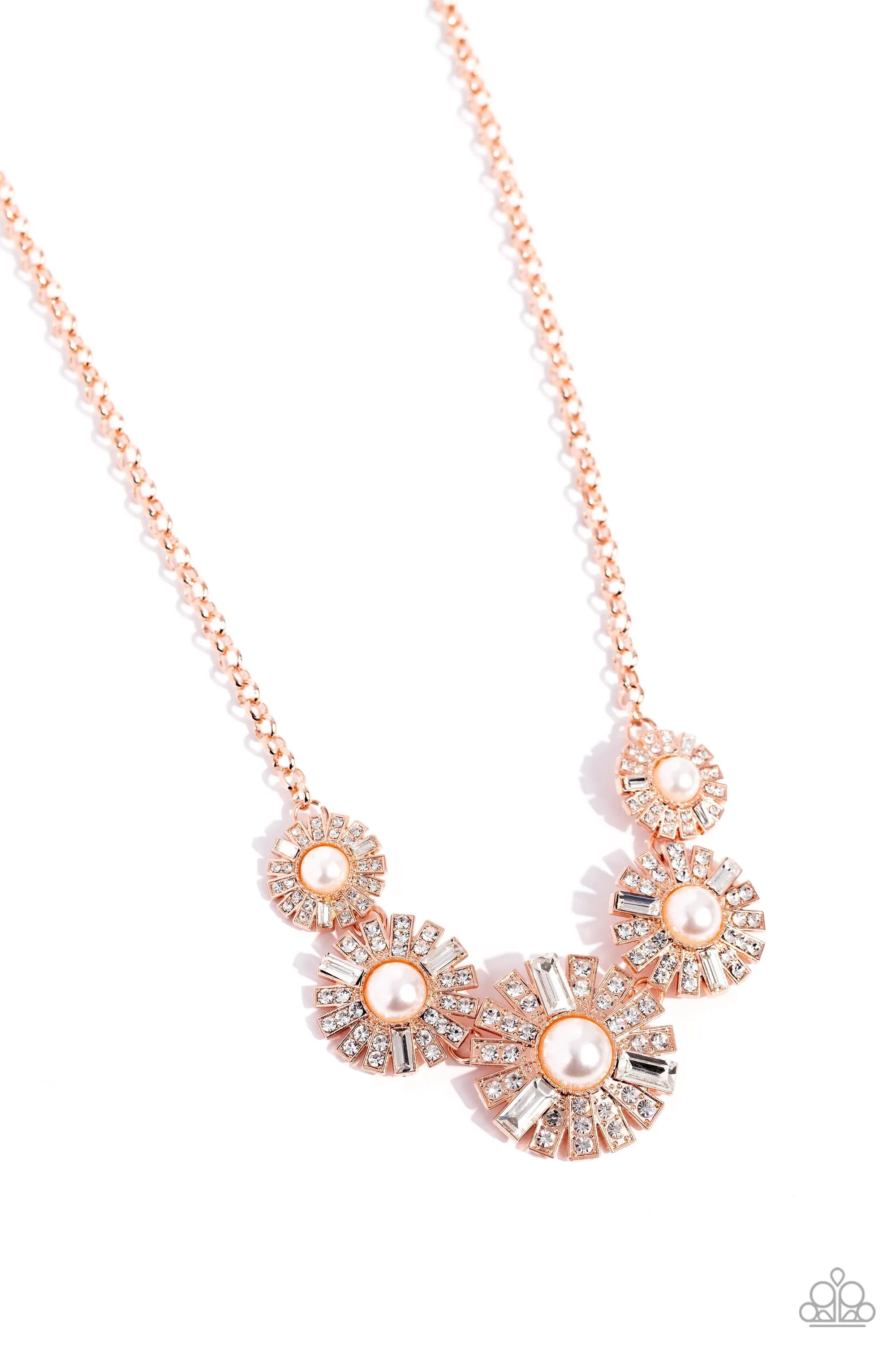 Gatsby Gallery - Copper - White Rhinestone and Pearl Center Paparazzi Short Necklace