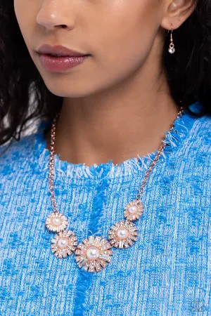 Gatsby Gallery - Copper - White Rhinestone and Pearl Center Paparazzi Short Necklace