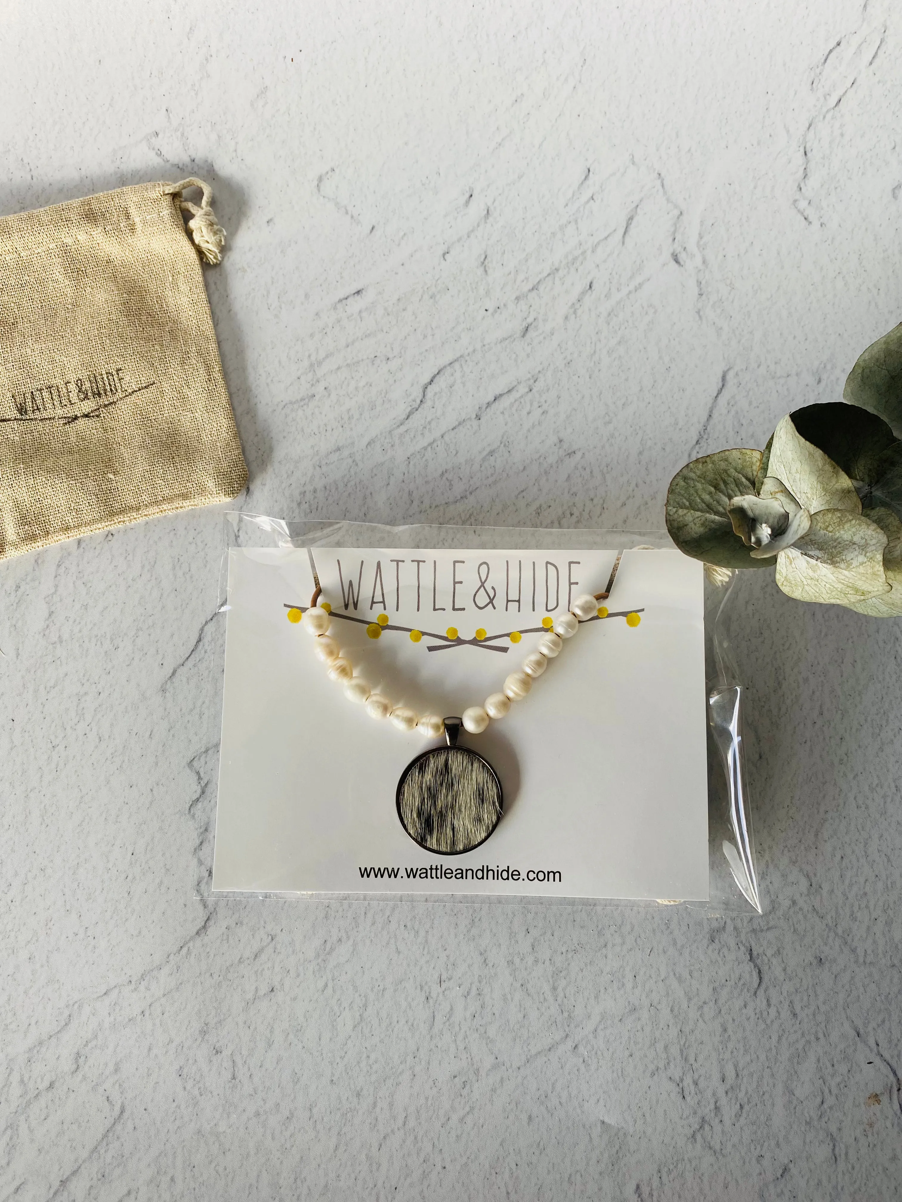 Genuine Cowhide Pendant & Freshwater Pearl Necklace