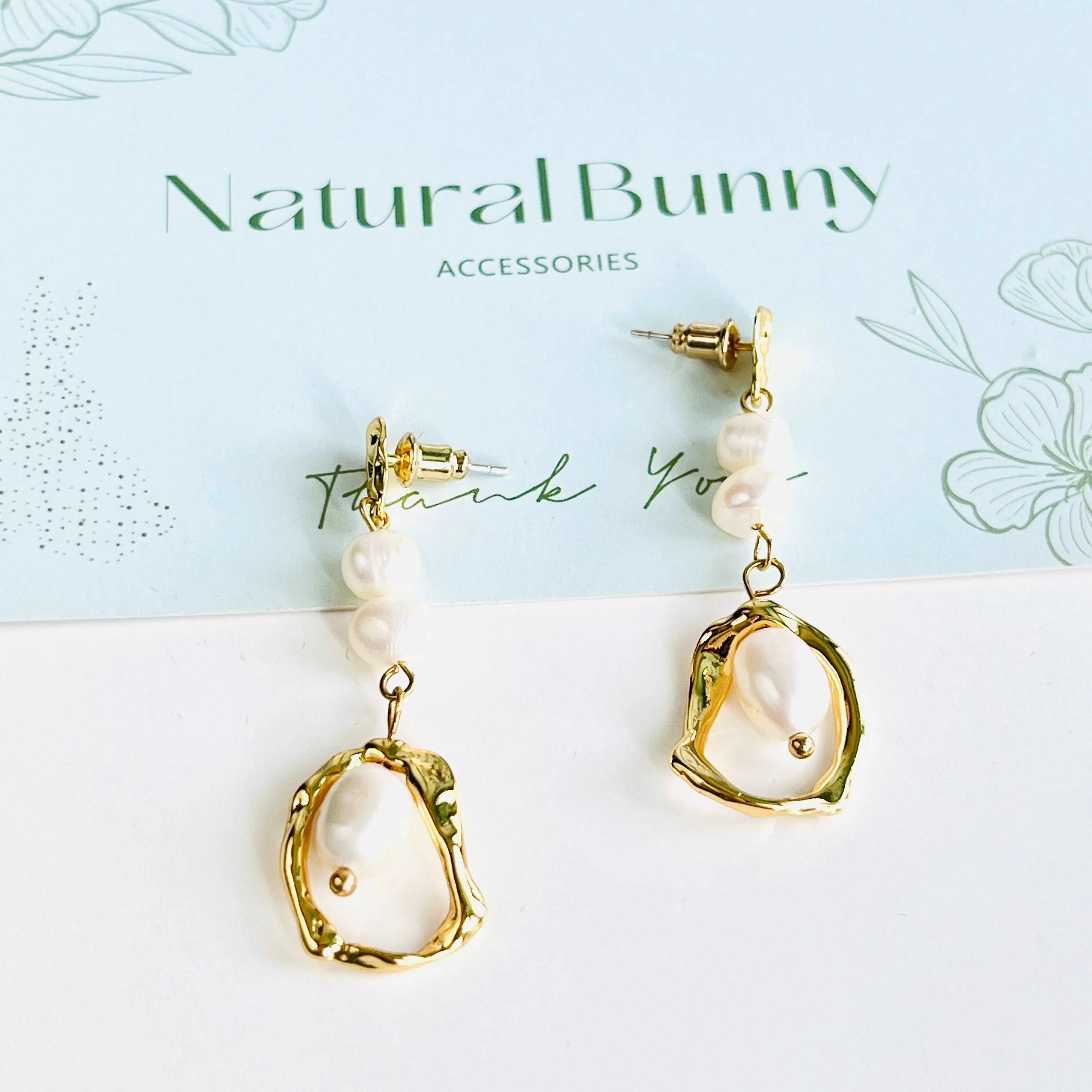 Geometric Long Freshwater Pearl Drop Earrings