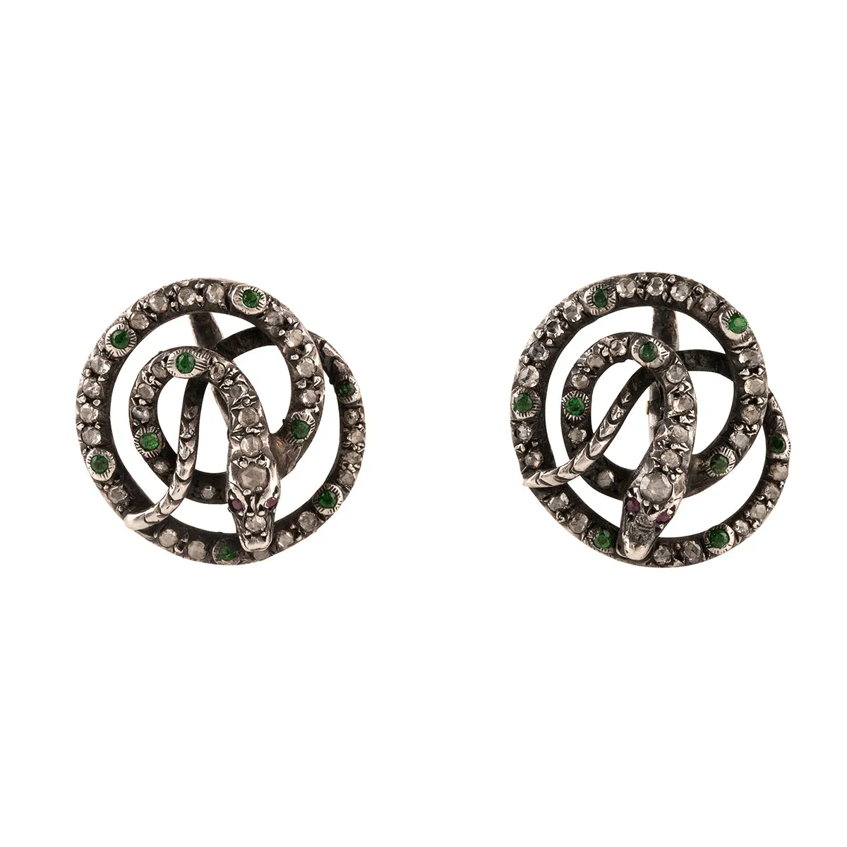 Georgian era Diamond and Emerald Snake Earrings