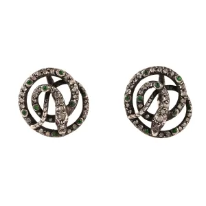 Georgian era Diamond and Emerald Snake Earrings