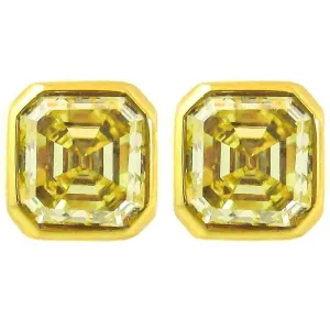 GIA Certified Natural Fancy Intense Yellow Emerald Cut Diamond Stud Earrings