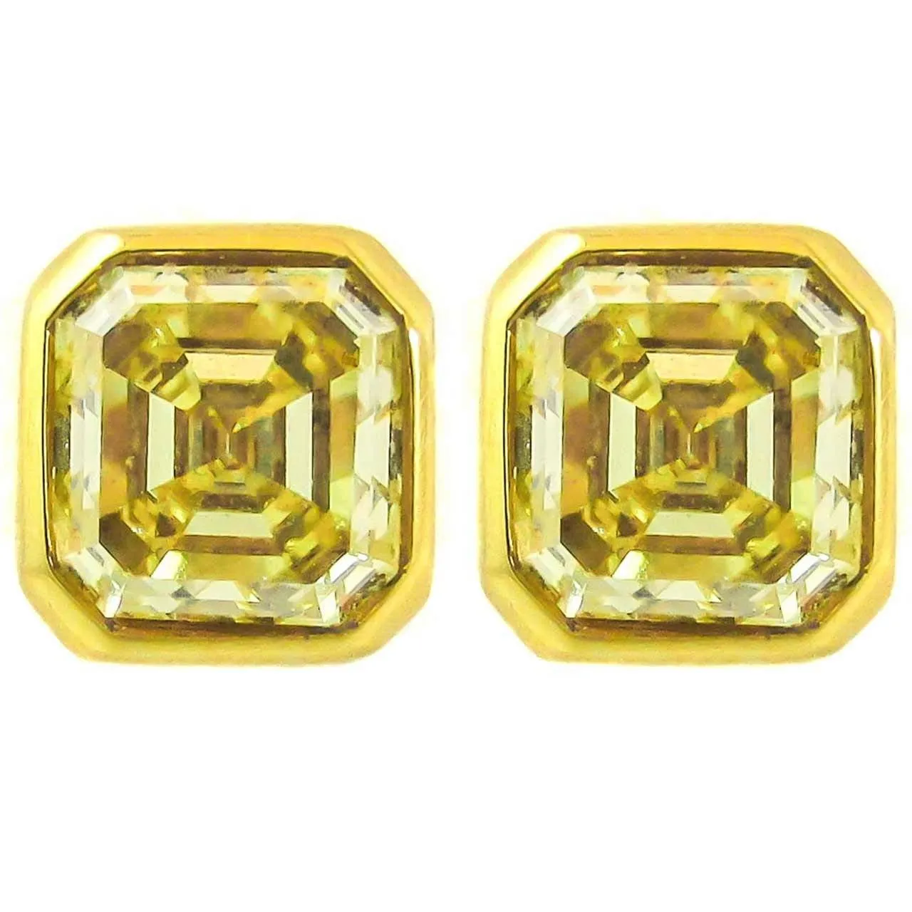 GIA Certified Natural Fancy Intense Yellow Emerald Cut Diamond Stud Earrings