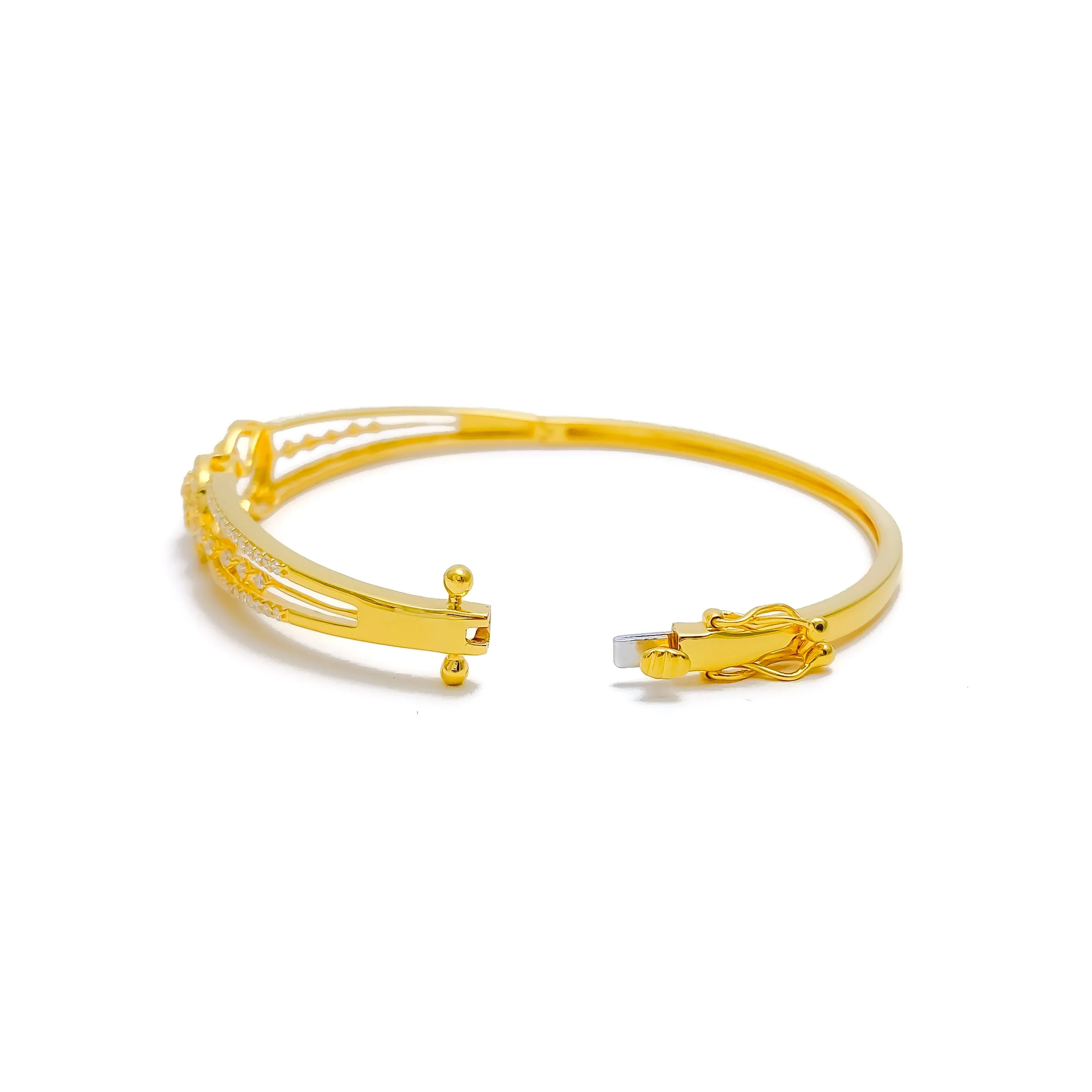 Glistening Bow Shaped Diamond   18k Gold Bangle Bracelet