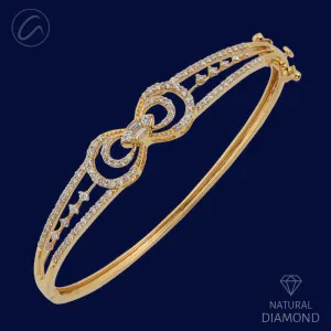 Glistening Bow Shaped Diamond   18k Gold Bangle Bracelet