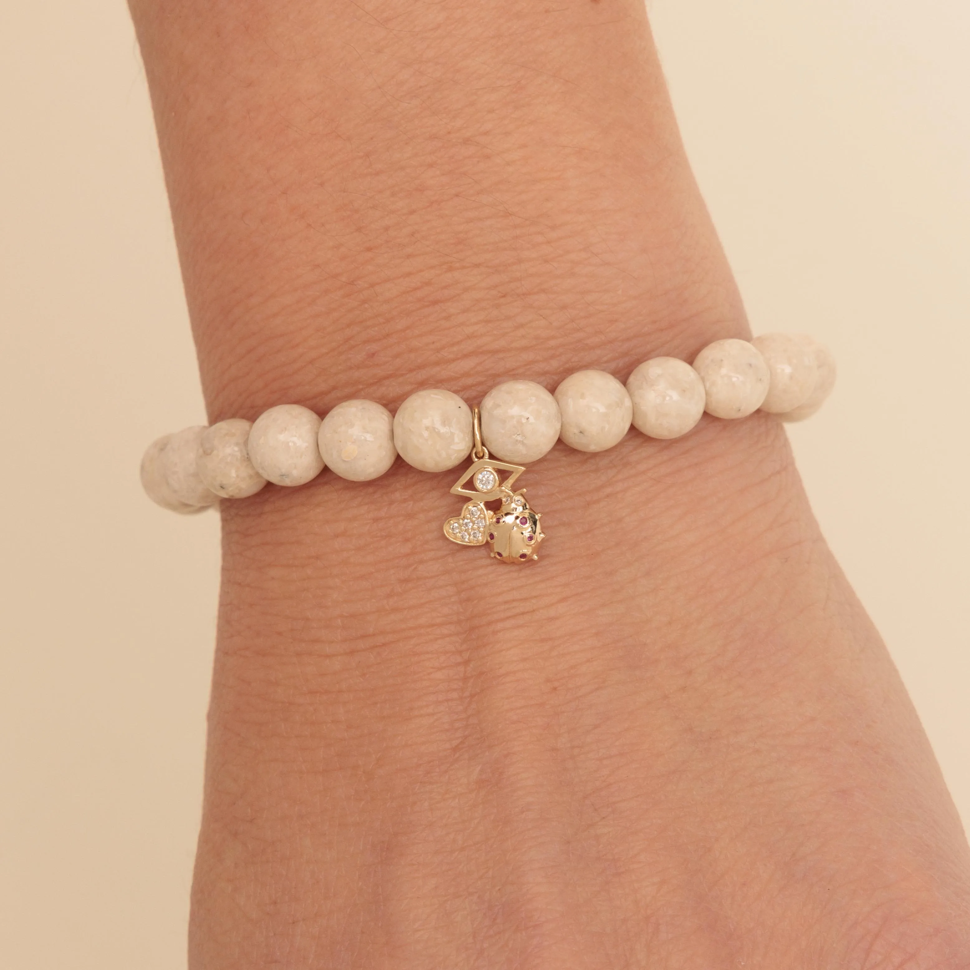 Gold & Diamond Love, Luck & Protection on Cream Jasper