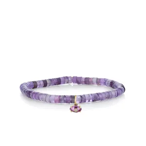 Gold & Diamond Tiny Carved Amethyst Eye on Amethyst Heishi