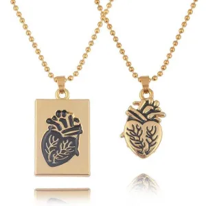 Gold Anatomical Human Heart Pendant Necklace Set