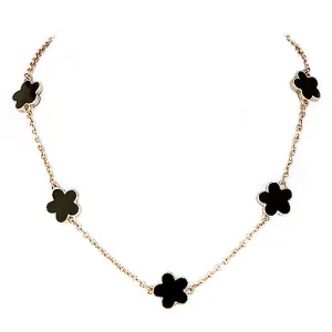 GOLD BLACK ENAMEL FIVE LEAVES CLOVER GOLD NECKLACE  #HNN78395_GLD-BLK (AA15)