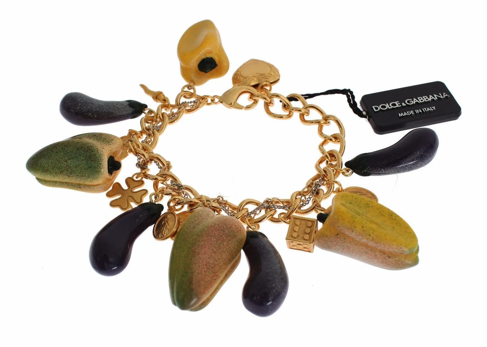 Gold Brass Aubergine Paprika Sicily Charms Bracelet