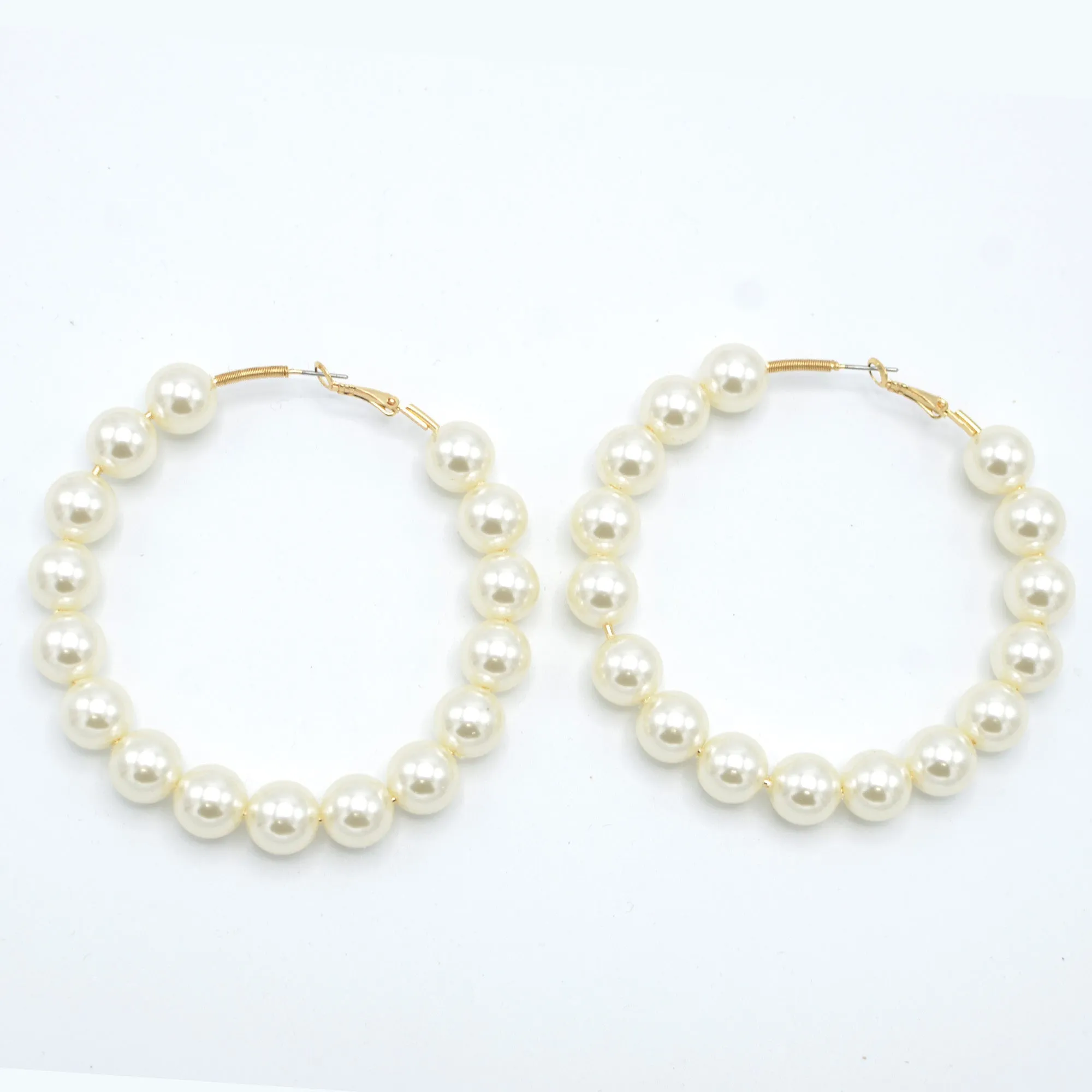 GOLD CREAM PEARL HOOP EARRINGS # HNE90690GDCR(RB12)