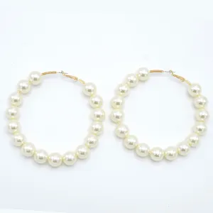 GOLD CREAM PEARL HOOP EARRINGS # HNE90690GDCR(RB12)