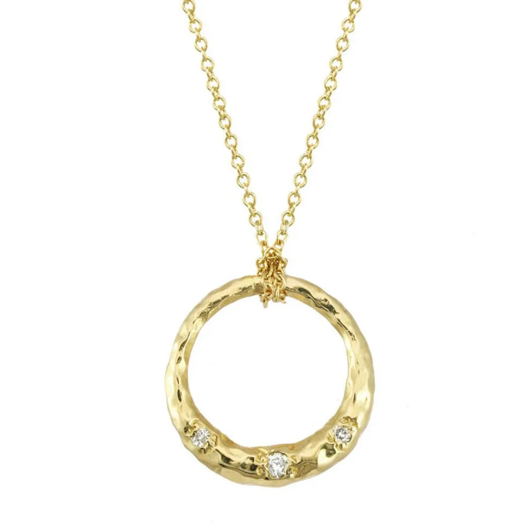 Gold Crescent Moon Cirble Necklace with Diamonds