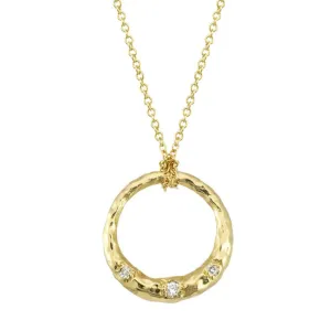 Gold Crescent Moon Cirble Necklace with Diamonds