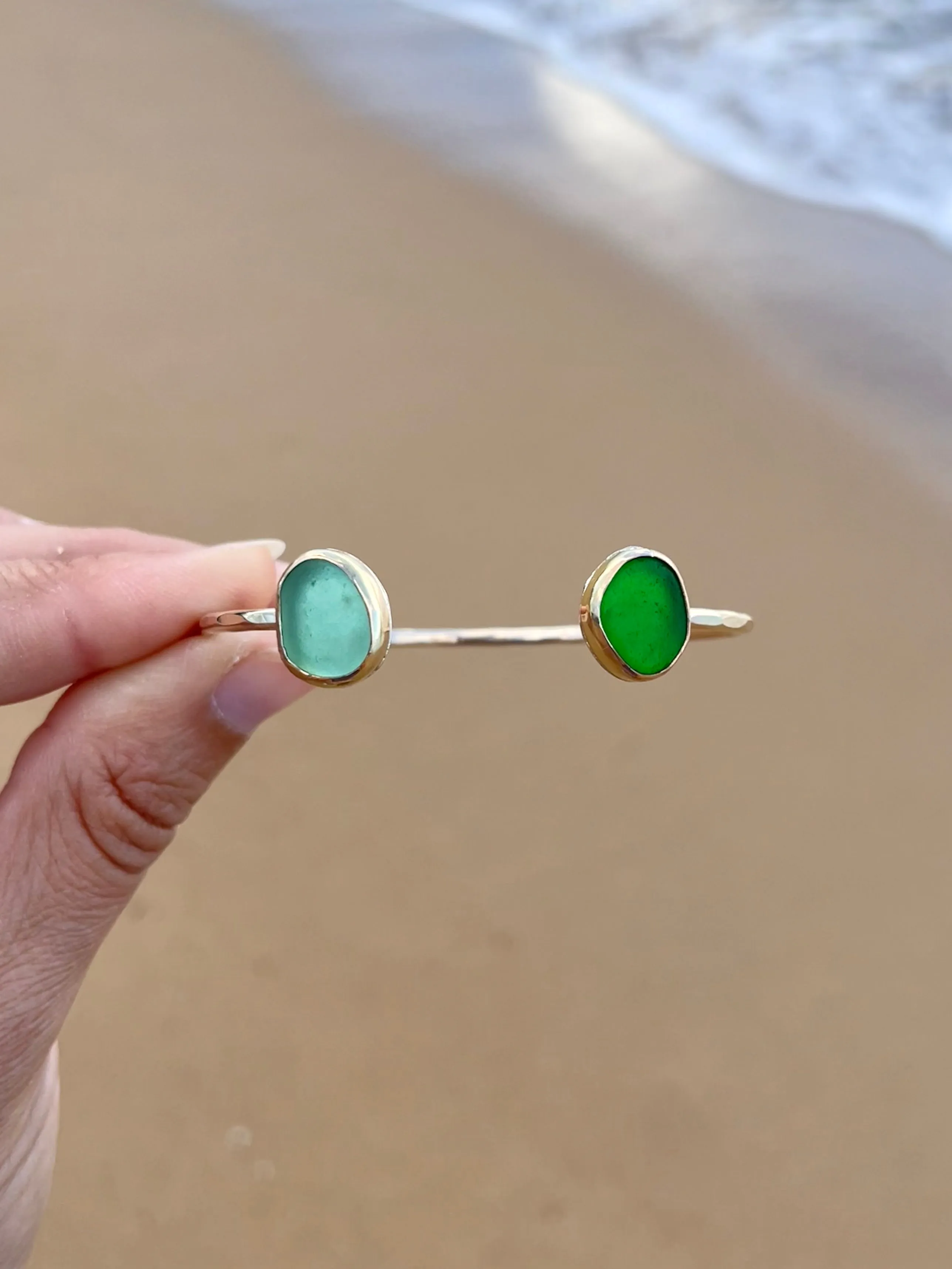 Gold Double Sea Glass Cuff Bracelet
