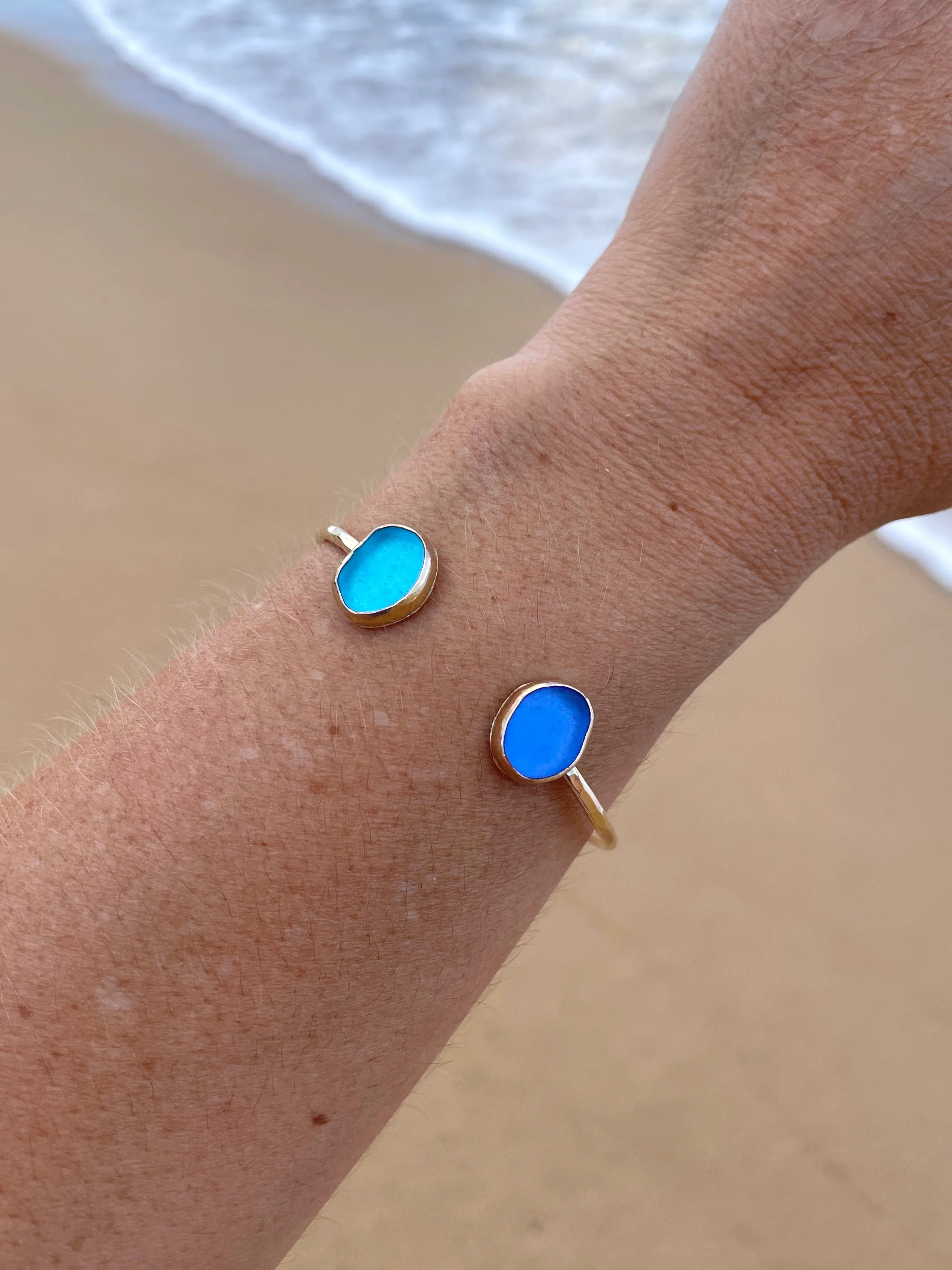 Gold Double Sea Glass Cuff Bracelet