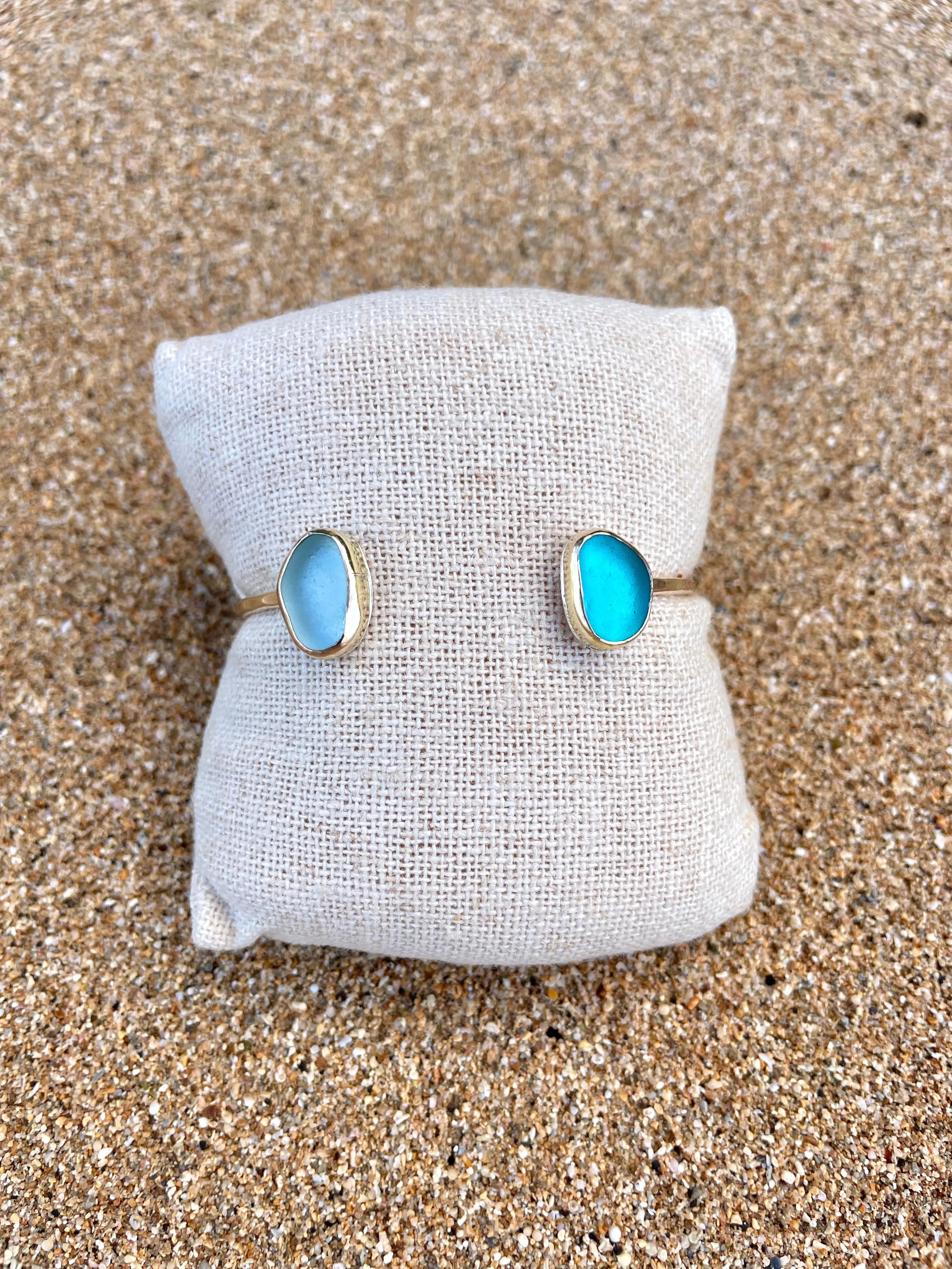 Gold Double Sea Glass Cuff Bracelet