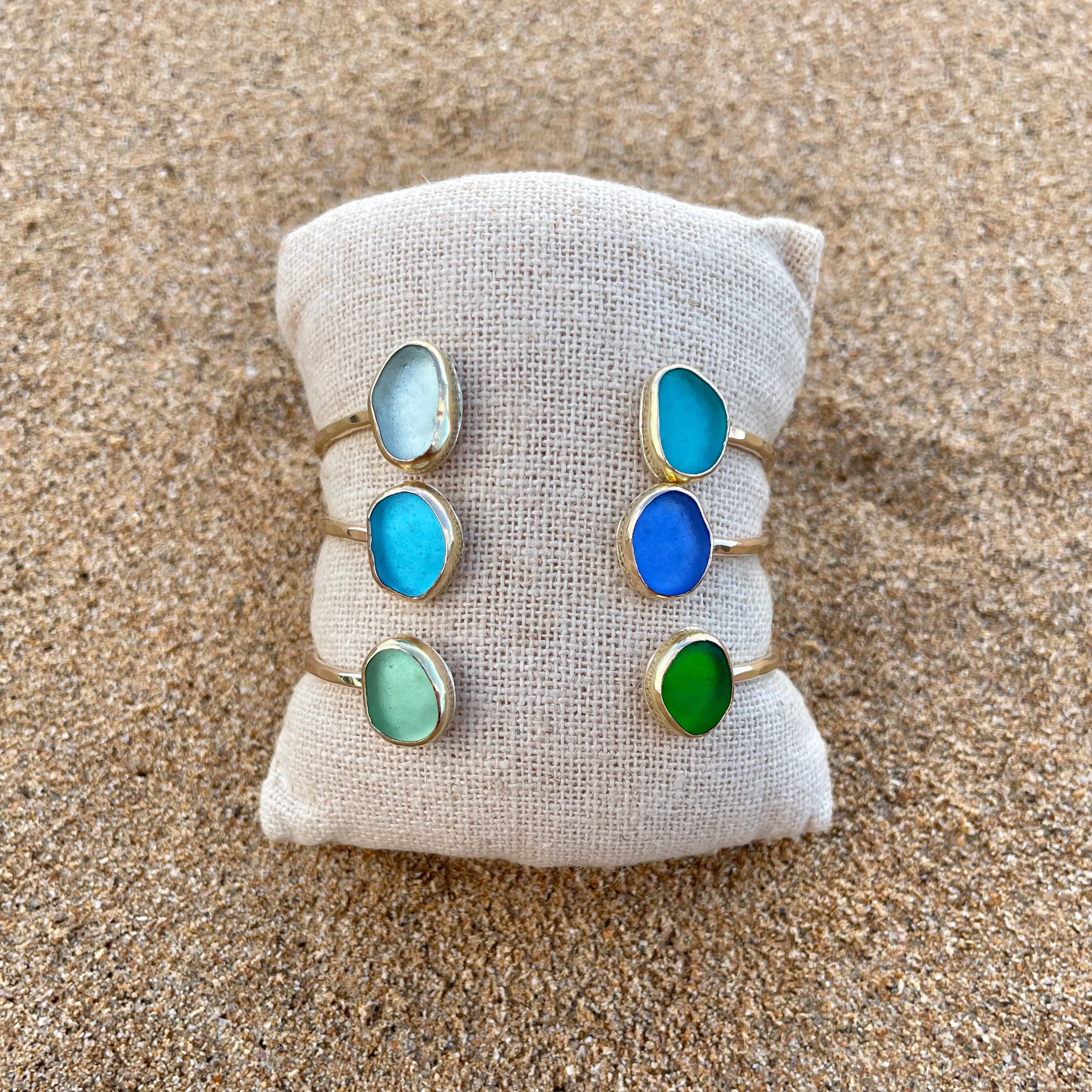 Gold Double Sea Glass Cuff Bracelet