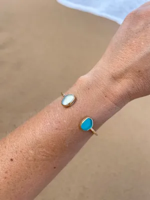 Gold Double Sea Glass Cuff Bracelet