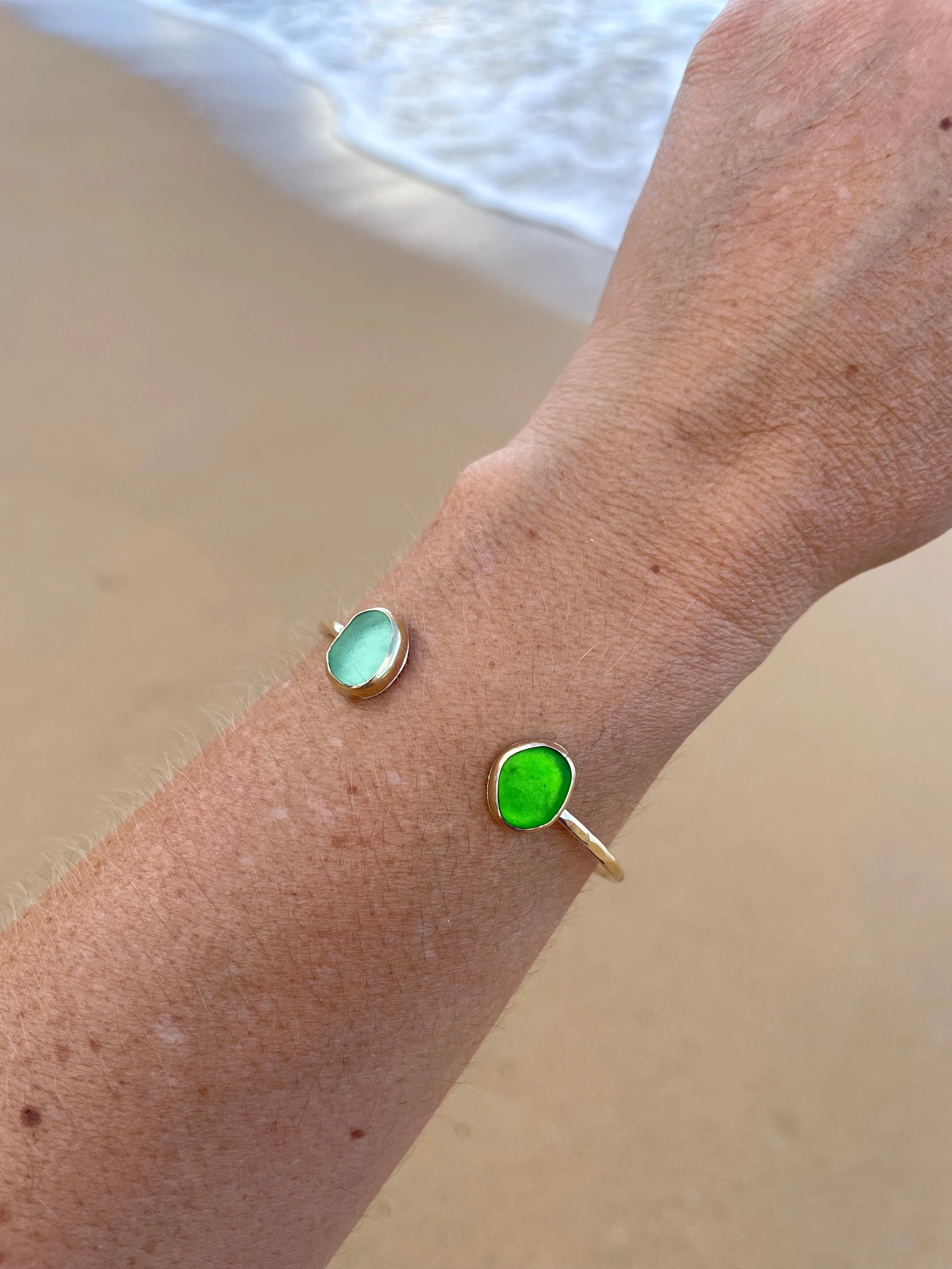 Gold Double Sea Glass Cuff Bracelet