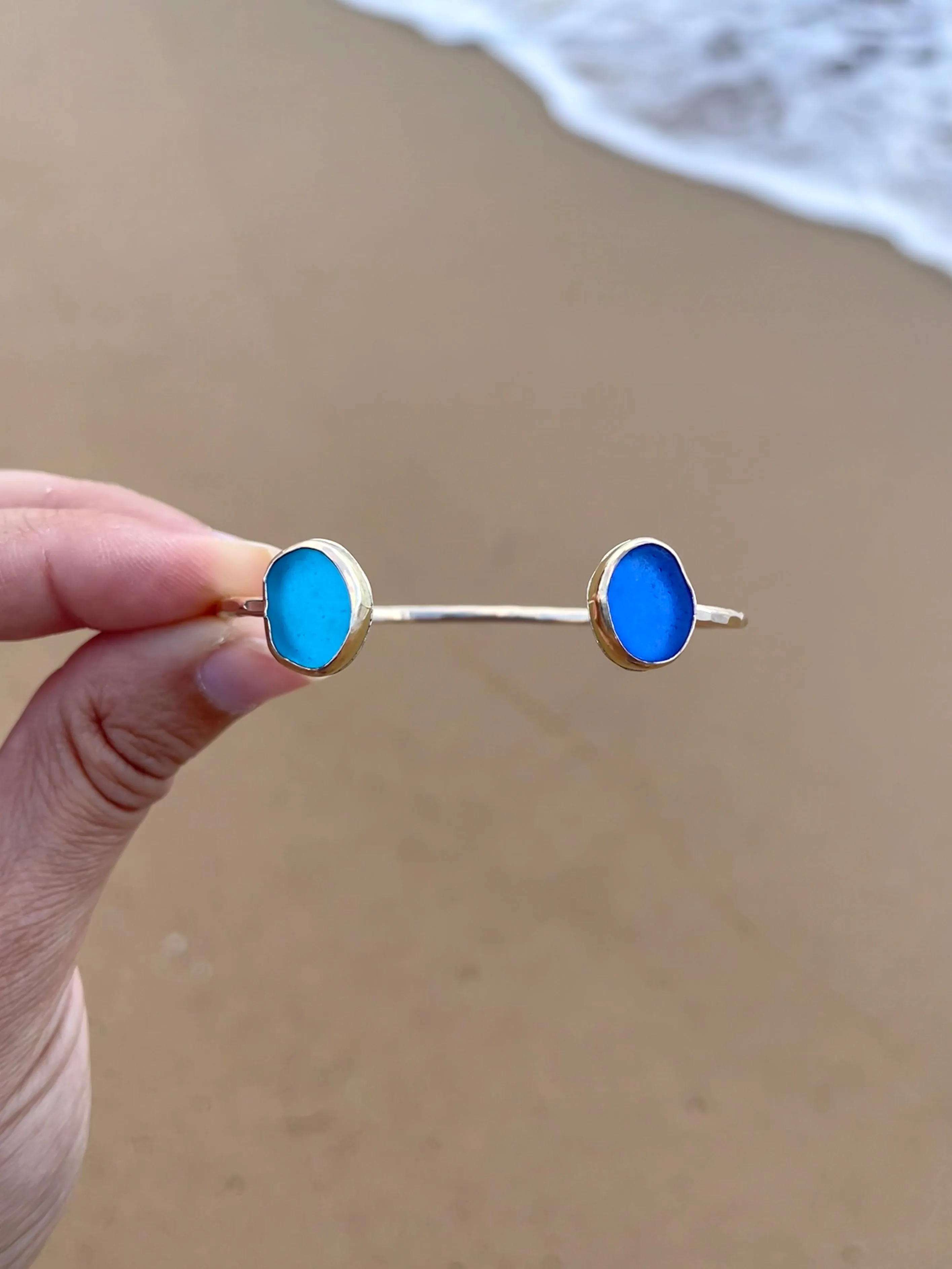 Gold Double Sea Glass Cuff Bracelet