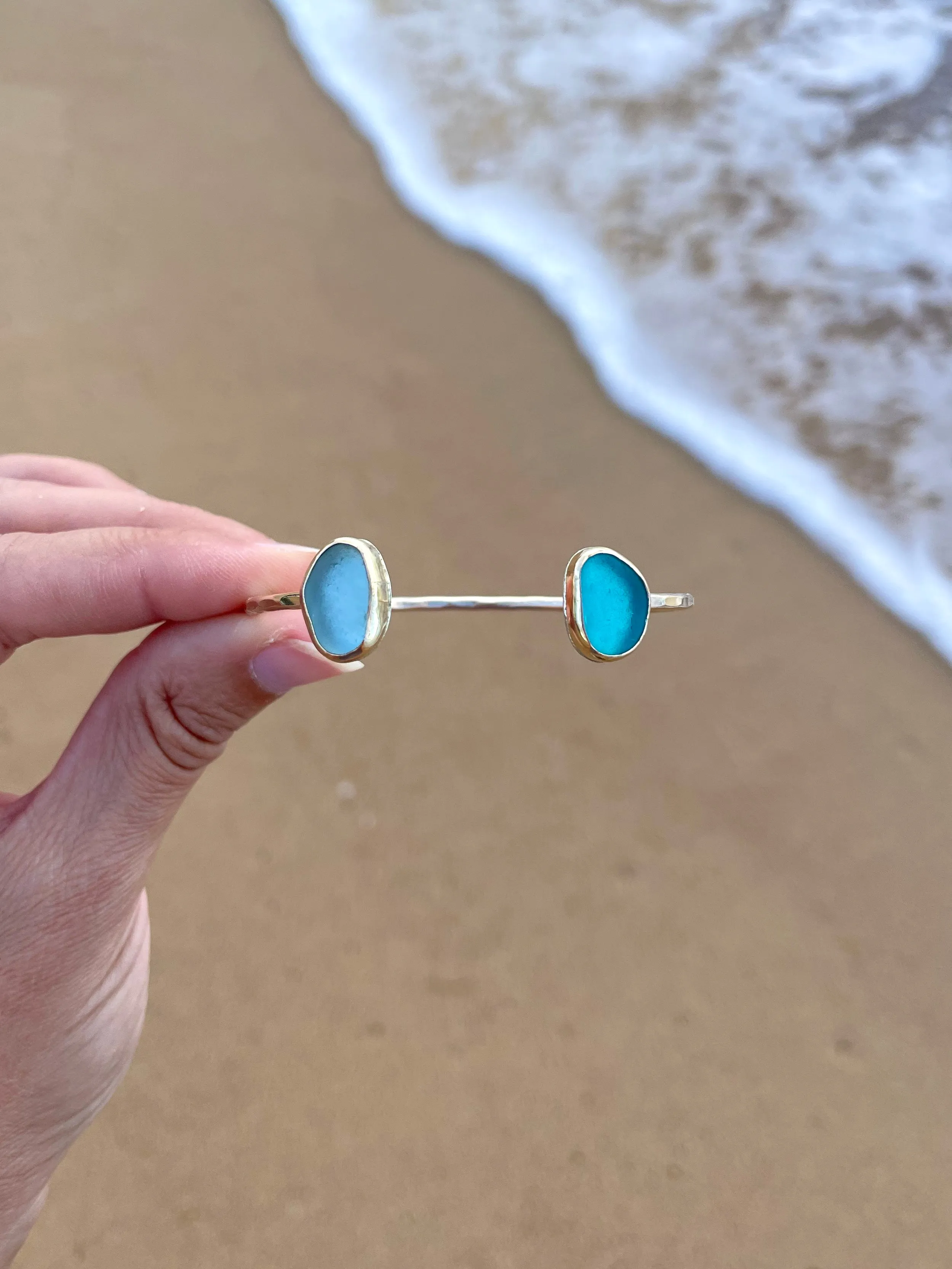 Gold Double Sea Glass Cuff Bracelet