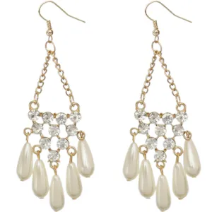 Gold Faux Pearl Gemstone Chain Earrings