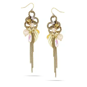 GOLD LEAF AND PEARL CHARM  EARRINGS #242BR3201 (1D16/1C1)