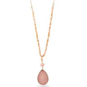 GOLD PINK NATURAL AGATE OVAL PENDANT  NECKLACE #SWKK-12001GLDPNK