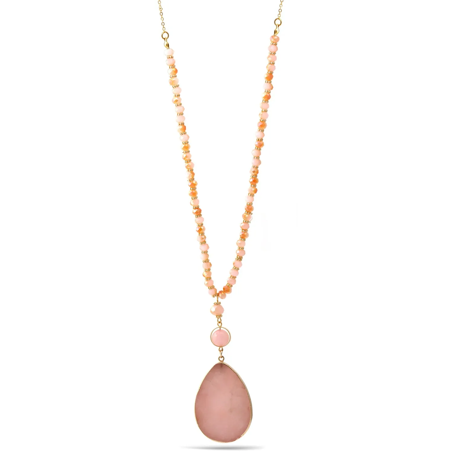 GOLD PINK NATURAL AGATE OVAL PENDANT  NECKLACE #SWKK-12001GLDPNK