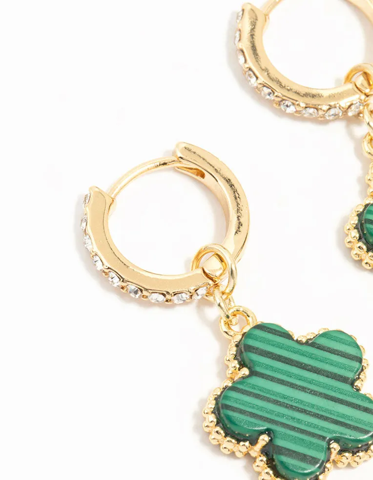 Gold Plated Emerald Flower Hoop Drop Earrings