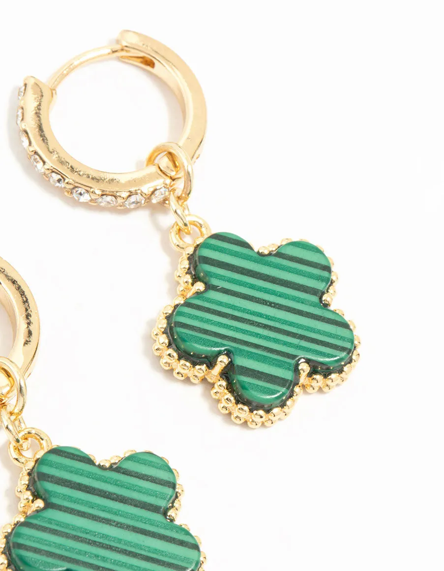 Gold Plated Emerald Flower Hoop Drop Earrings