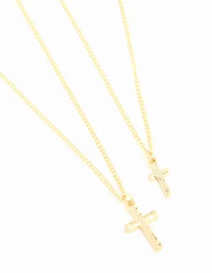 Gold Plated Hammered Cross Necklaces 2-Pack
