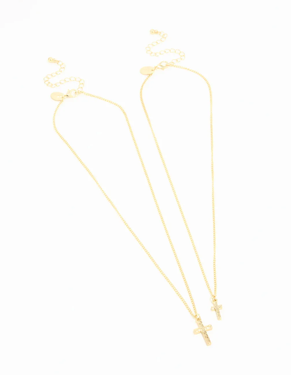 Gold Plated Hammered Cross Necklaces 2-Pack