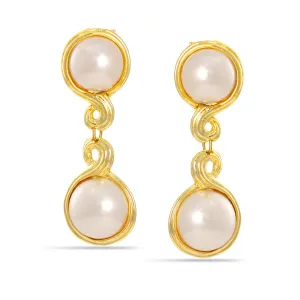 GOLD-TONE METAL PEARL CLIP ON DROP EARRING #FW-E115-G/P (SHCC2)
