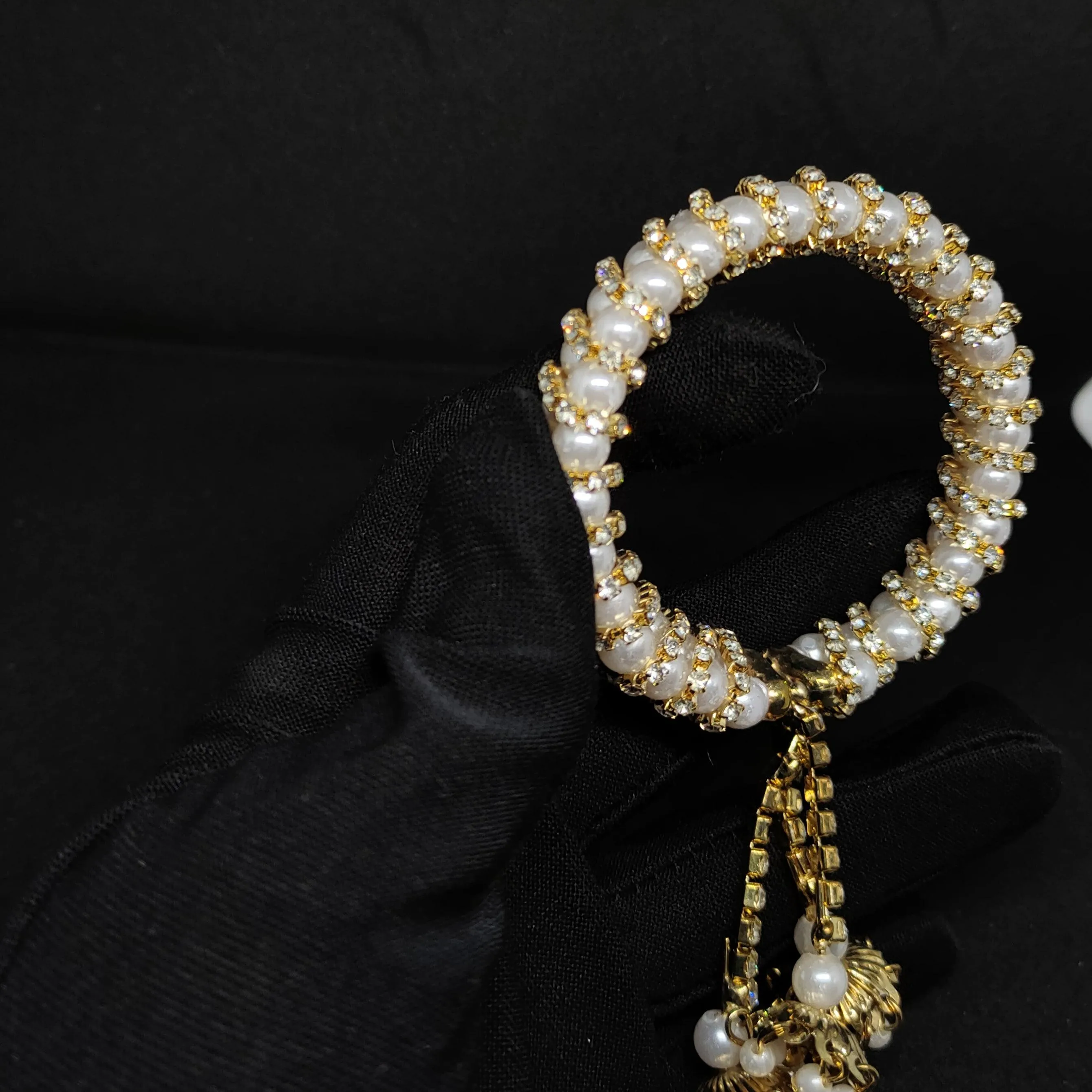Golden Pearl & Stone Stretchable Latkan Bracelet