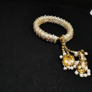 Golden Pearl & Stone Stretchable Latkan Bracelet