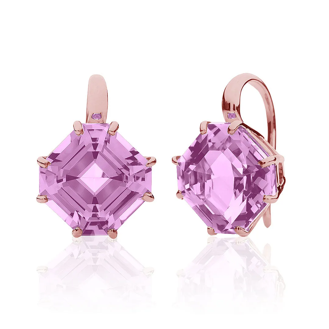 Goshwara Square Emerald-Cut Amethyst 18K Rose Gold Earrings