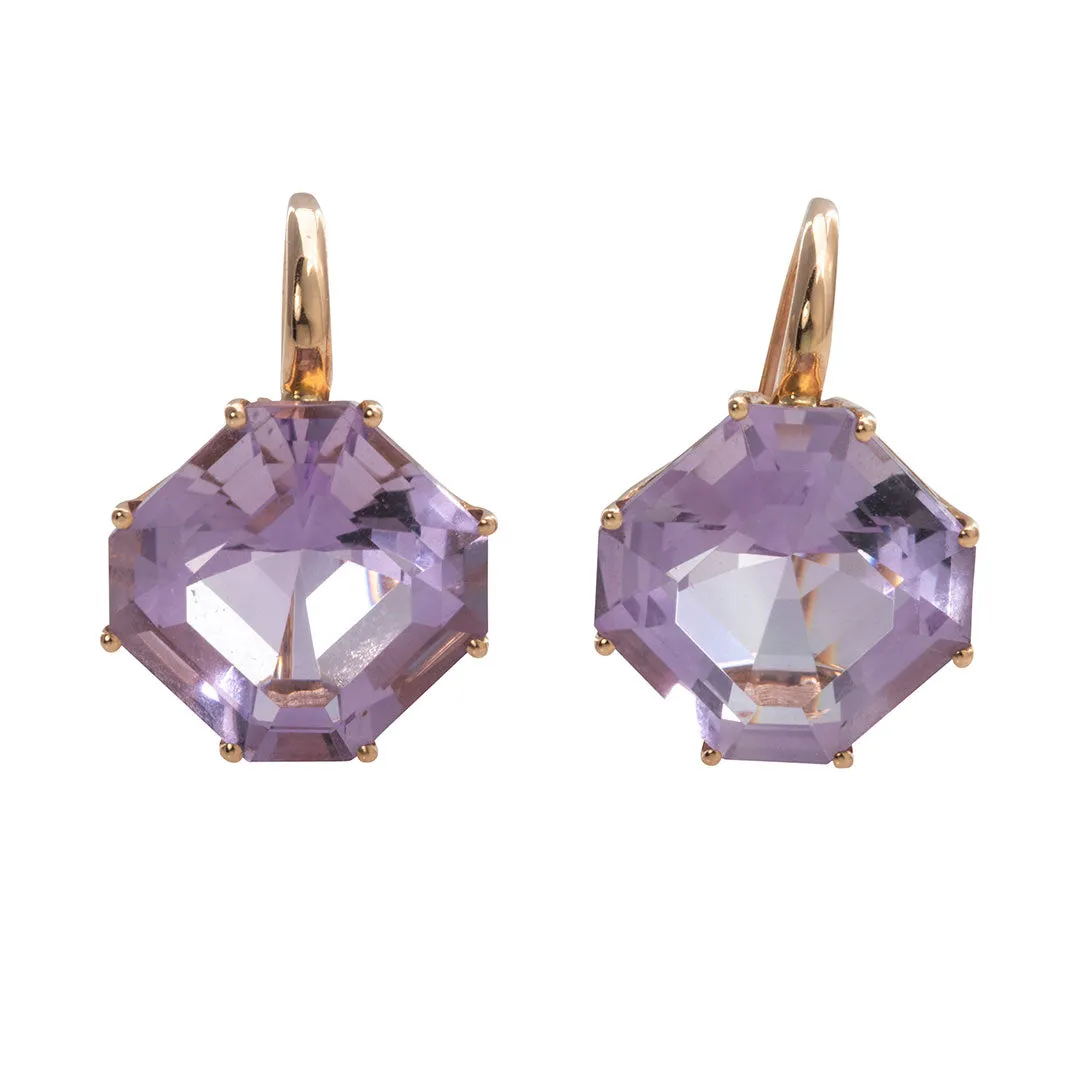 Goshwara Square Emerald-Cut Amethyst 18K Rose Gold Earrings