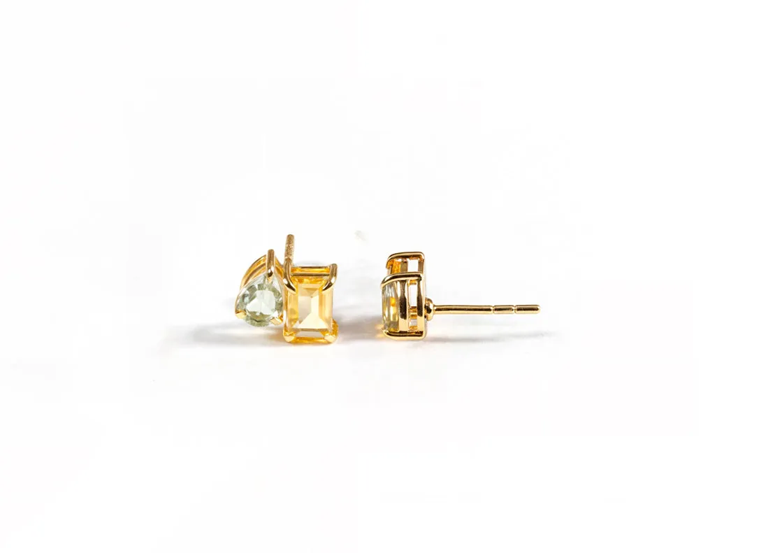Green Amethyst and Citrine Stud Earrings